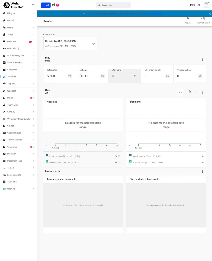 giao diện trang web quản trị admin