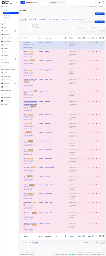 giao diện trang web quản trị admin