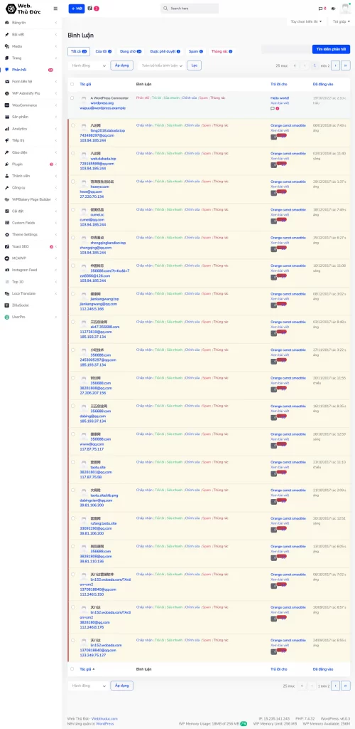 giao diện trang web quản trị admin