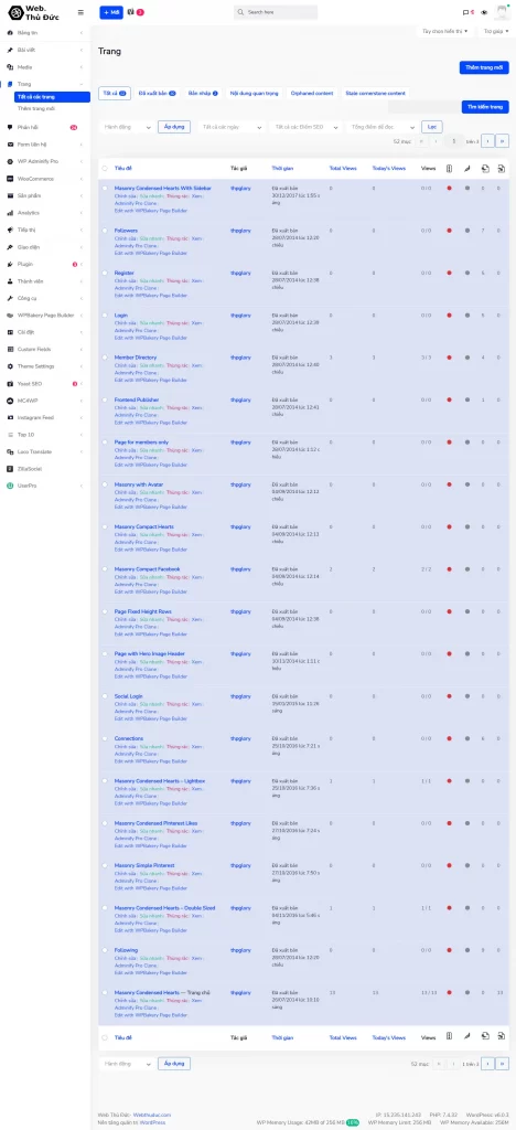 giao diện trang web quản trị admin