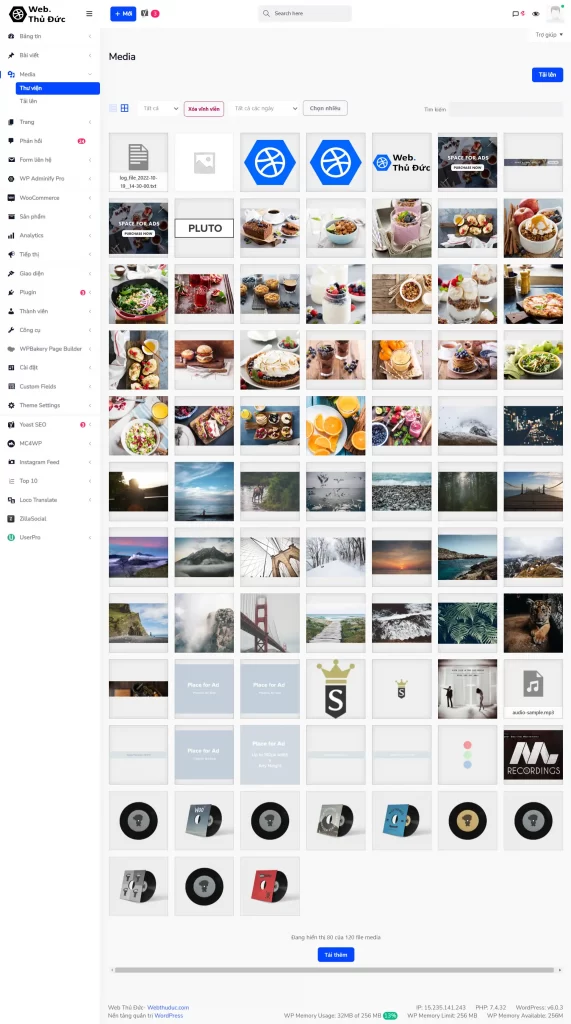 giao diện trang web quản trị admin