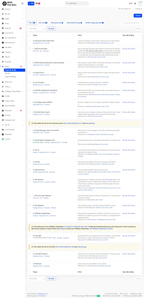 giao diện trang web quản trị admin