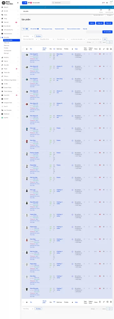 giao diện trang web quản trị admin