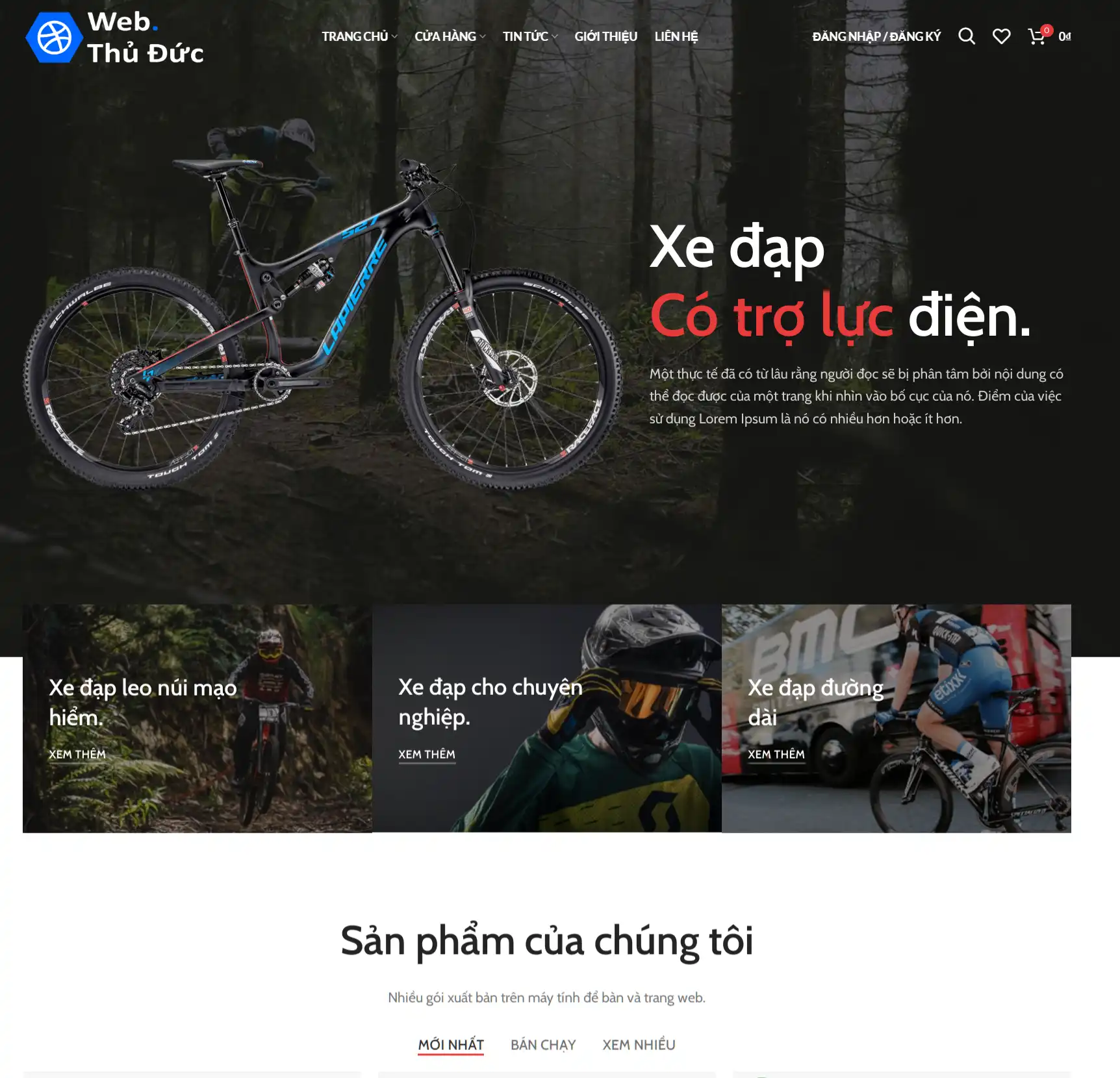 mẫu thiết kế website cửa hàng xe đạp