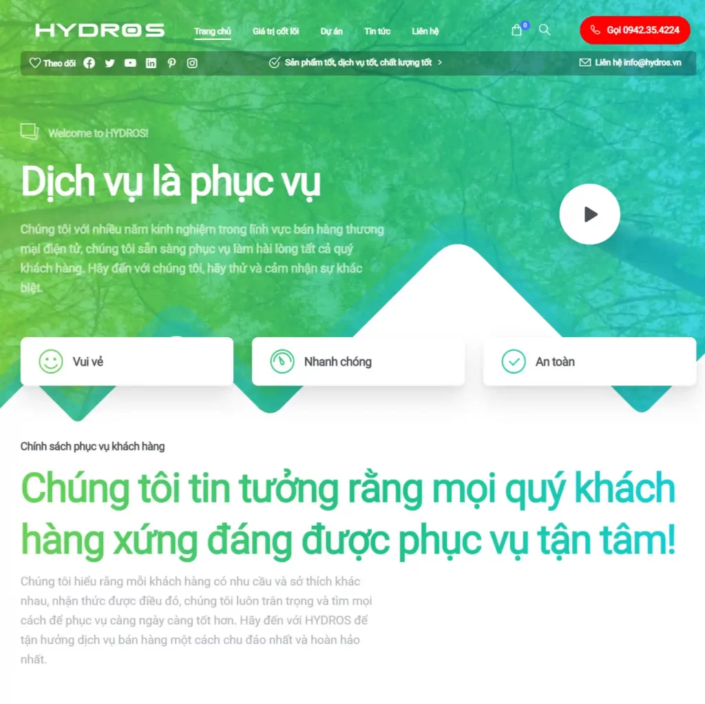mẫu thiết kế web hydros.vn