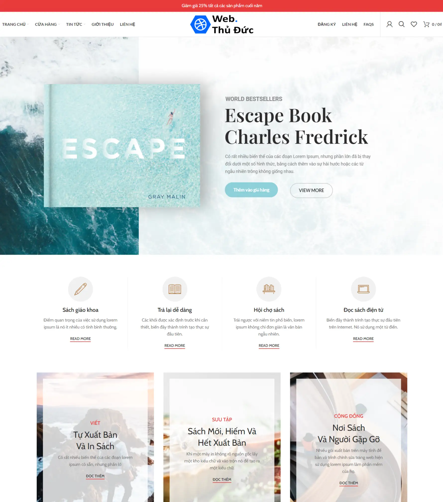 mẫu thiết kế website nhà sách
